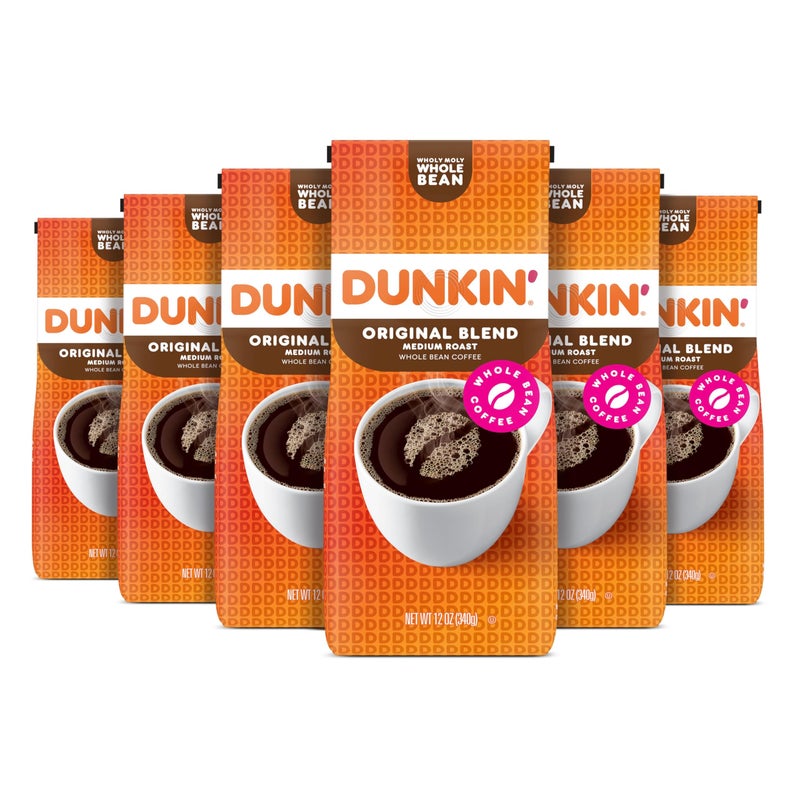 Dunkin Donuts Dunkin' Original Blend Medium Roast Whole Bean Coffee, 12 Ounces (Pack of 6) - Image 1